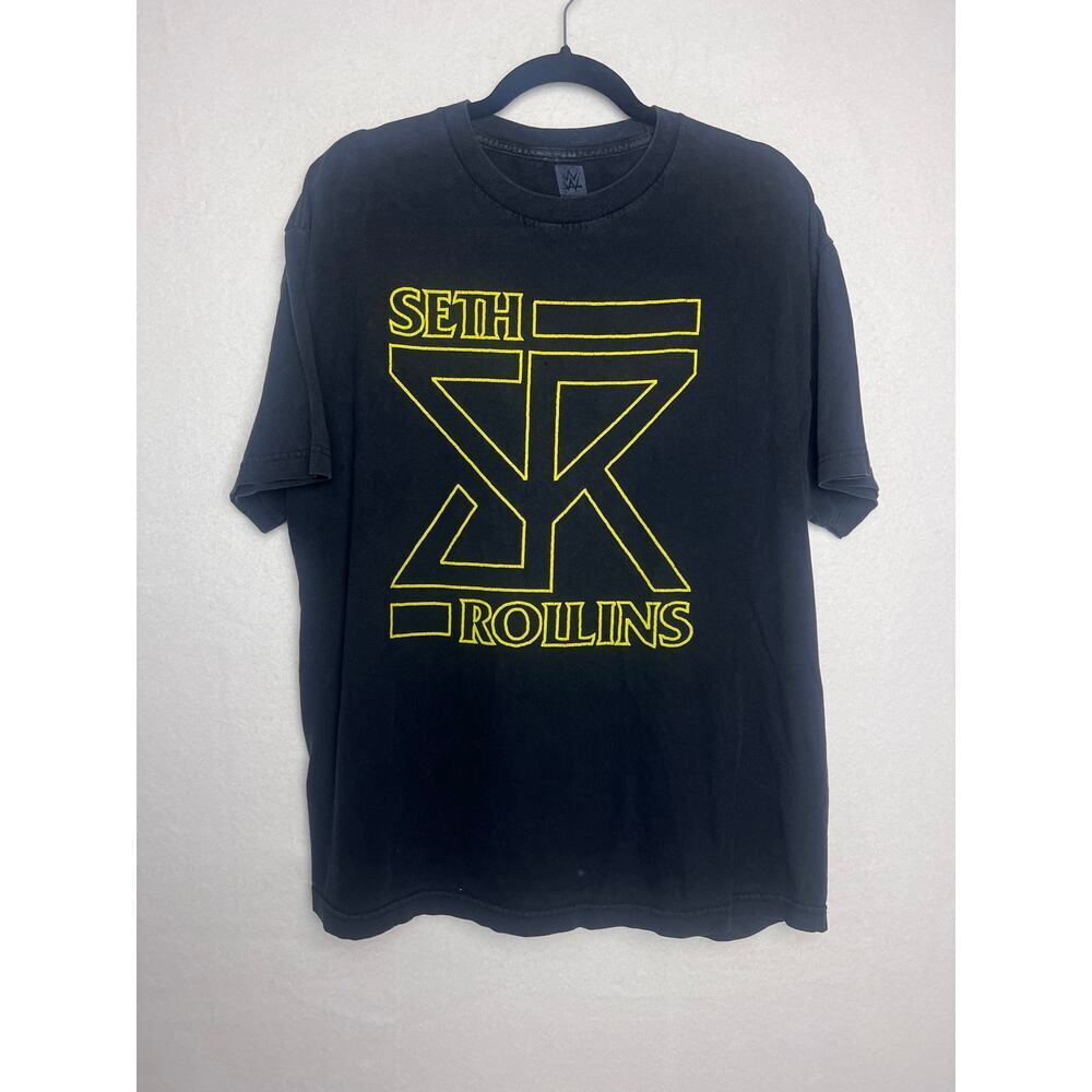 WWE Seth Rollins Yellow SR Logo T-shirt Black Authentic Wrestling Men's Size XL